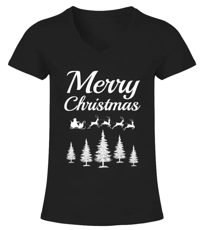 Artistic Merry Christmas Family Tshirts  Christmas T Shirts Camiseta cuello pico Mujer