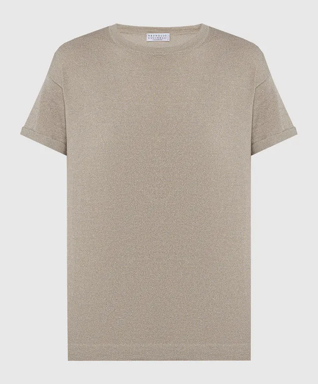 BRUNELLO CUCINELLI BEIGE TSHIRT WITH CASHMERE AND SILK WITH LUREX
