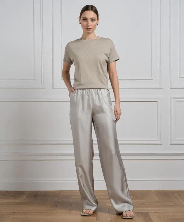 BRUNELLO CUCINELLI BEIGE TSHIRT WITH CASHMERE AND SILK WITH LUREX