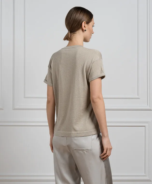 BRUNELLO CUCINELLI BEIGE TSHIRT WITH CASHMERE AND SILK WITH LUREX