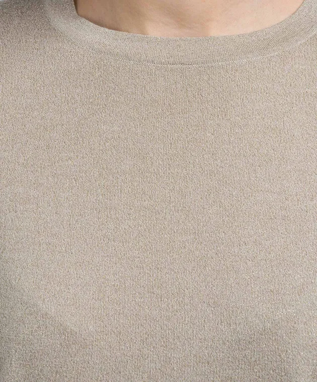 BRUNELLO CUCINELLI BEIGE TSHIRT WITH CASHMERE AND SILK WITH LUREX
