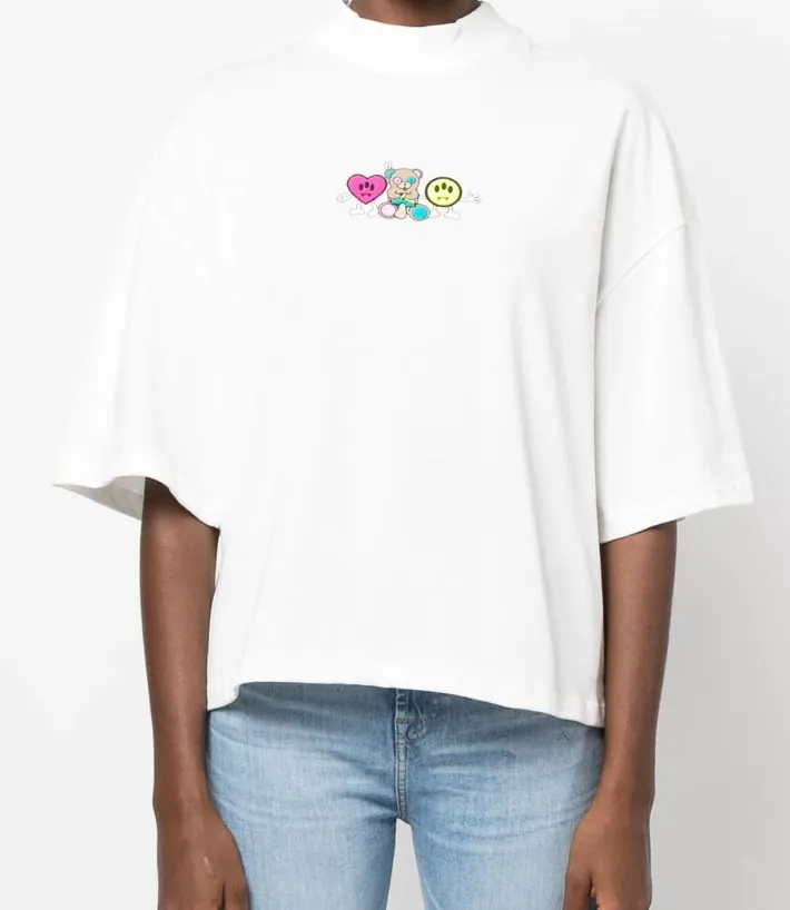CAMISETA CUELLO PERKINS ESTAMPADA BLANCA