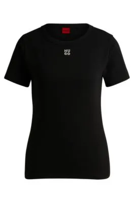 Camiseta de algodón con logo apilado bordado