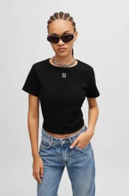 Camiseta de algodón con logo apilado bordado