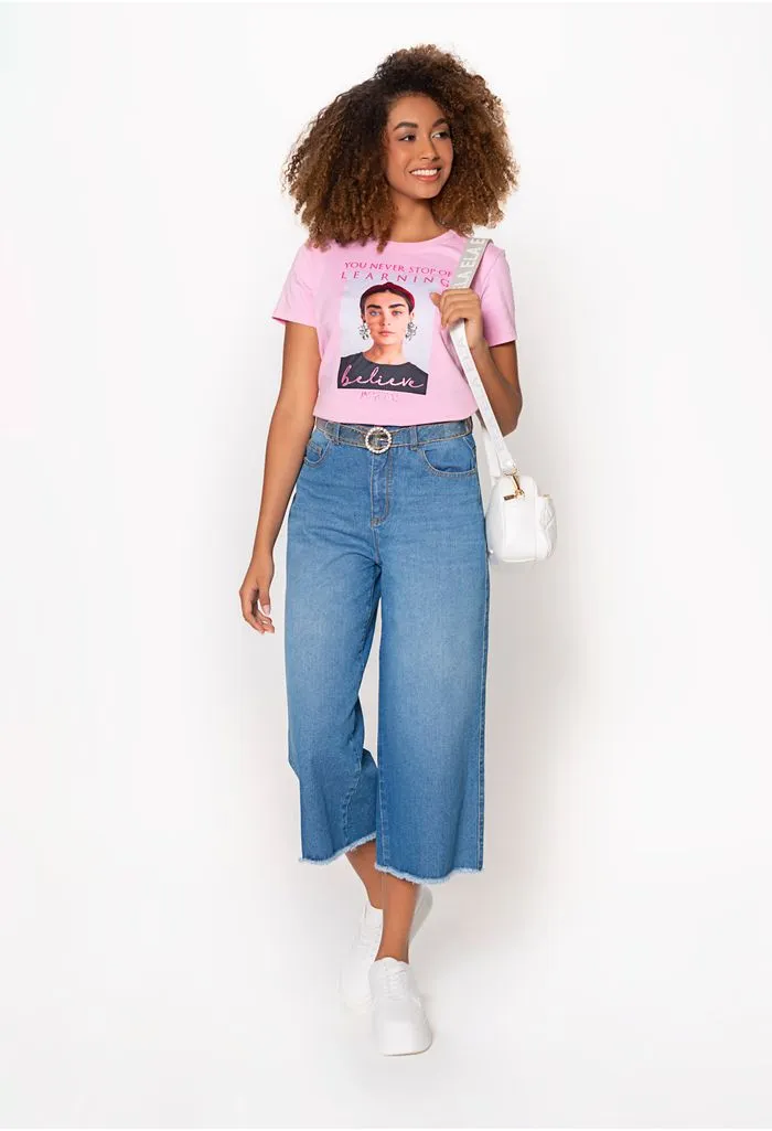 Camiseta estampada con aplique piedras p