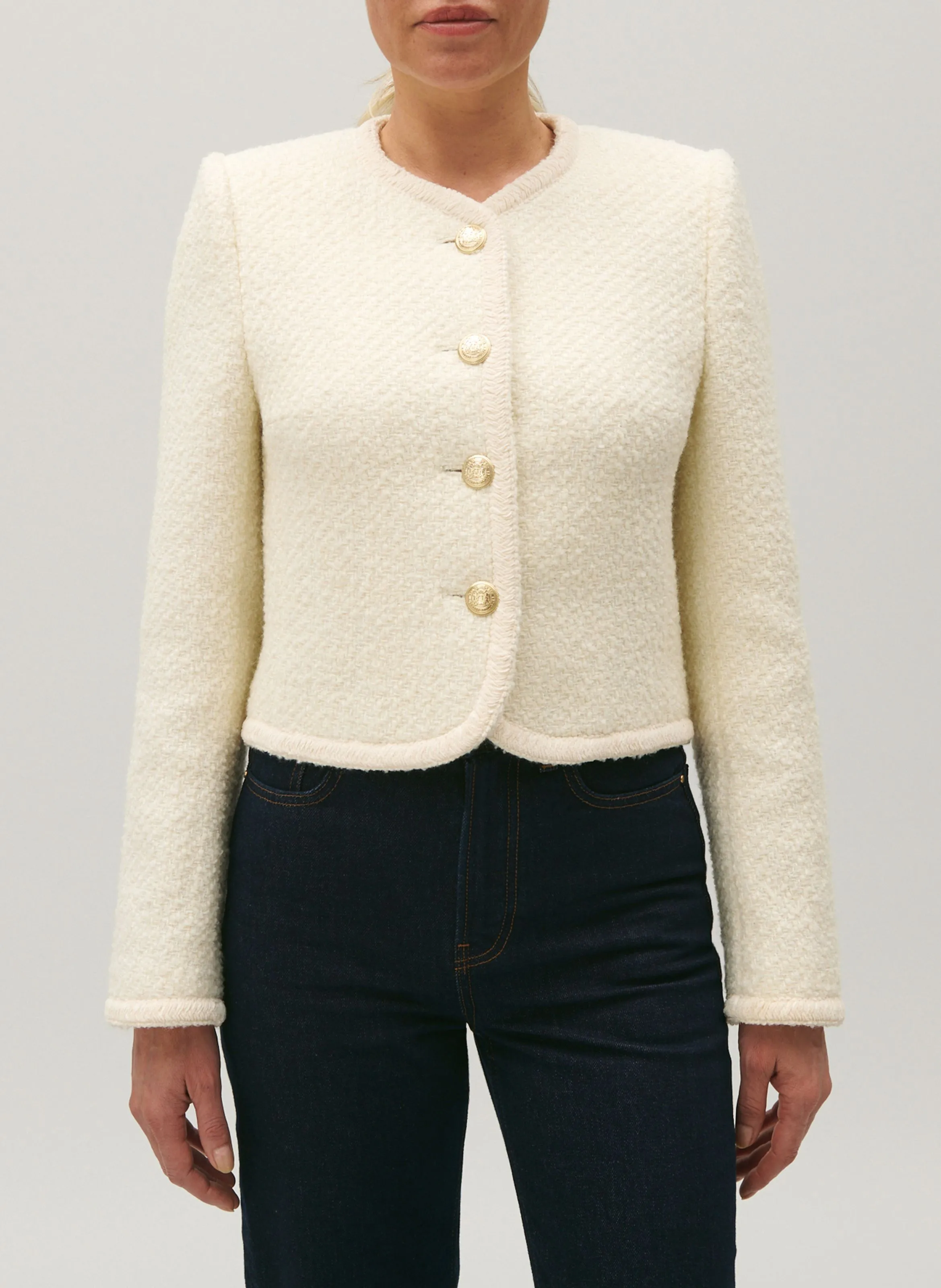 Chaqueta con cuello redondo en blanco