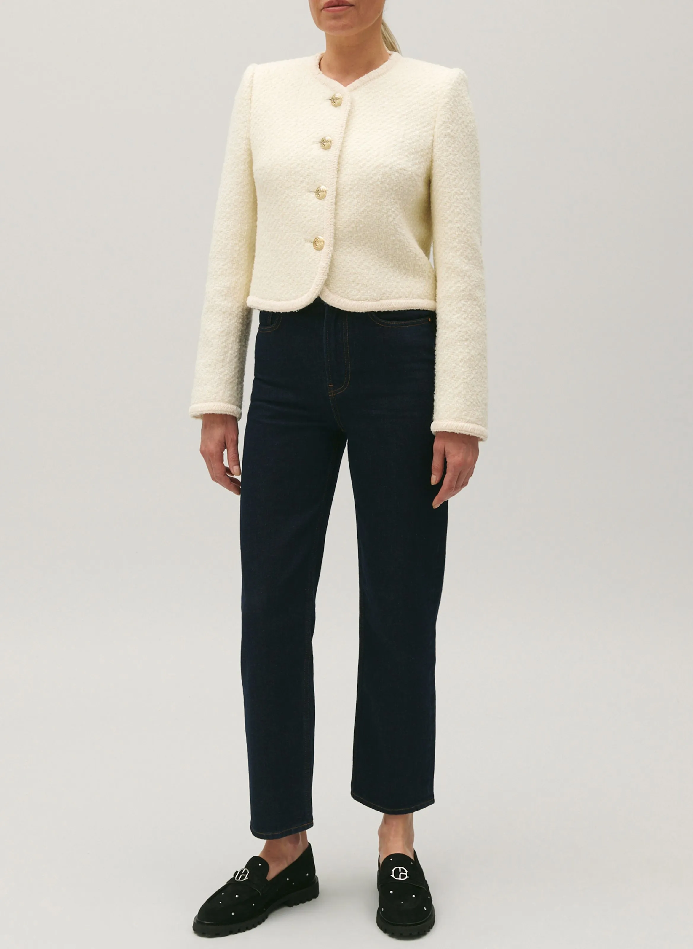 Chaqueta con cuello redondo en blanco