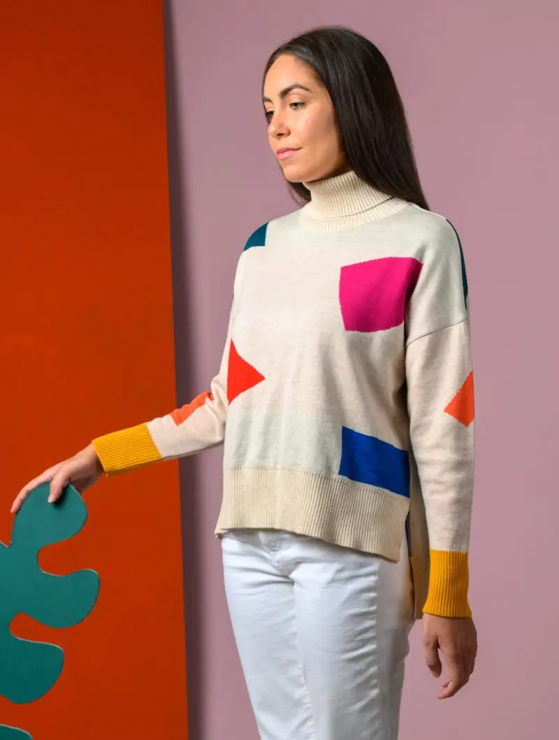 Jersey cuello alto con formas de lana merino
