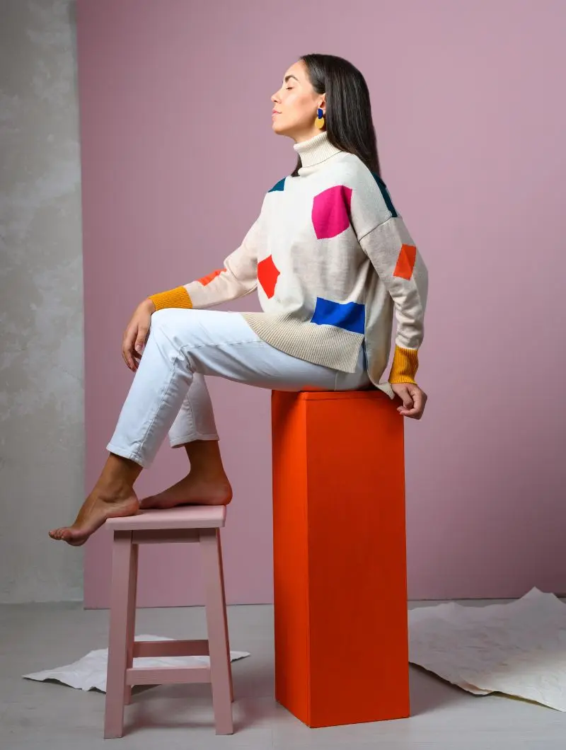 Jersey cuello alto con formas de lana merino