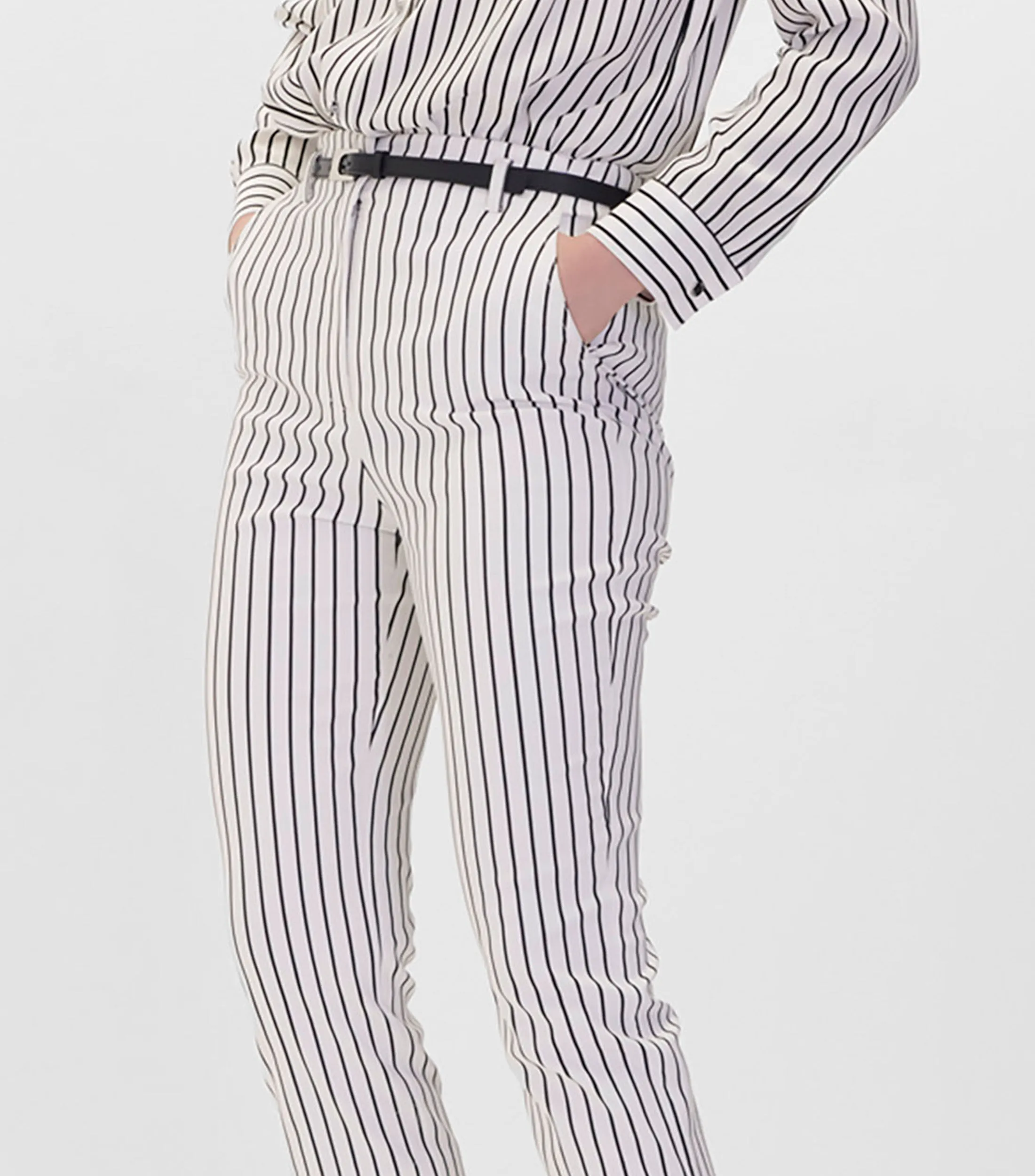 Julio Pantalón Recto de Rayas Stretch con Cinturón Mujer