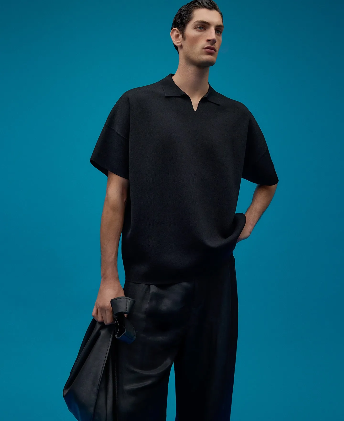 Knit oversize polo shirt man