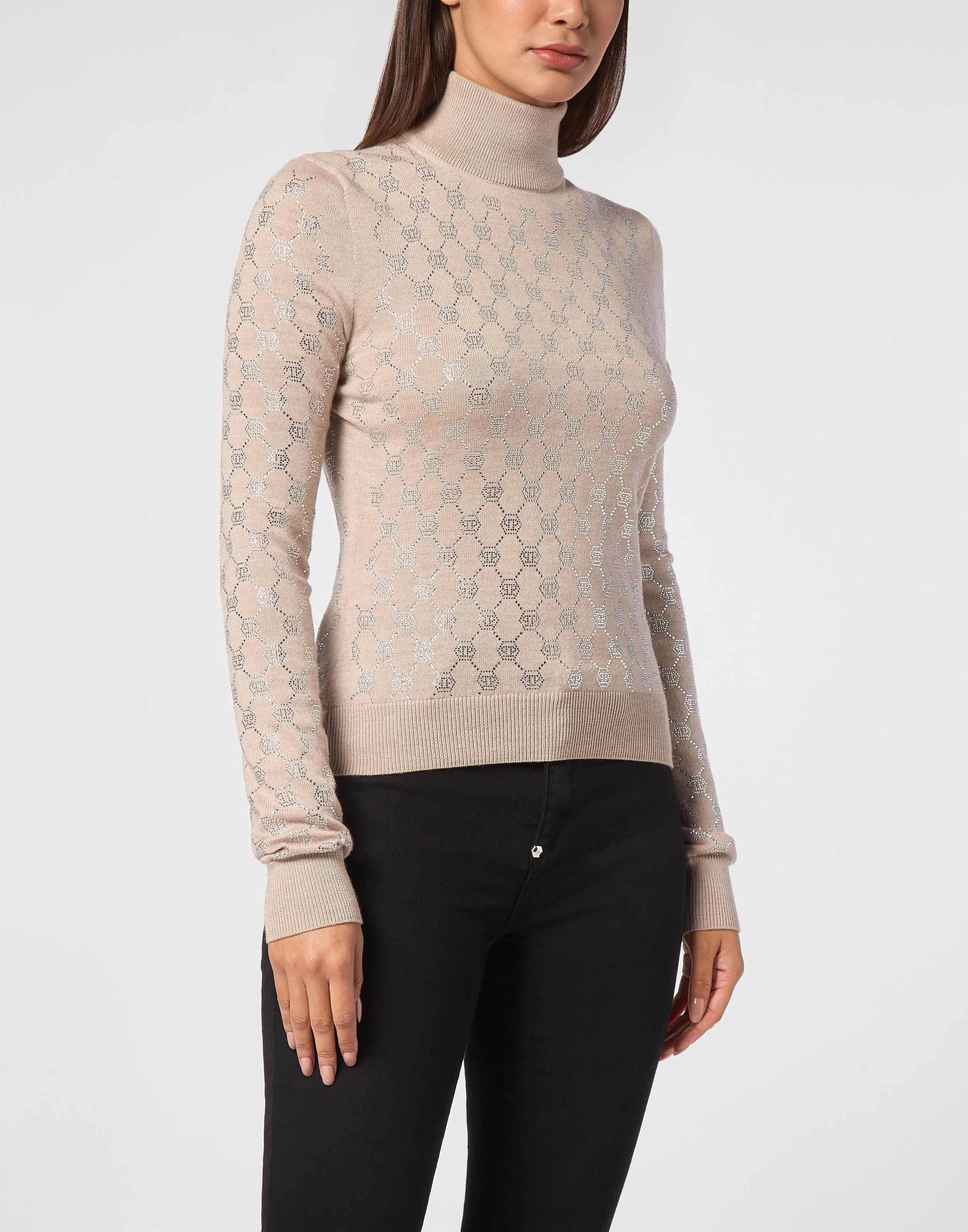 Knitted Strass Top With Padded Shoulders Monogram