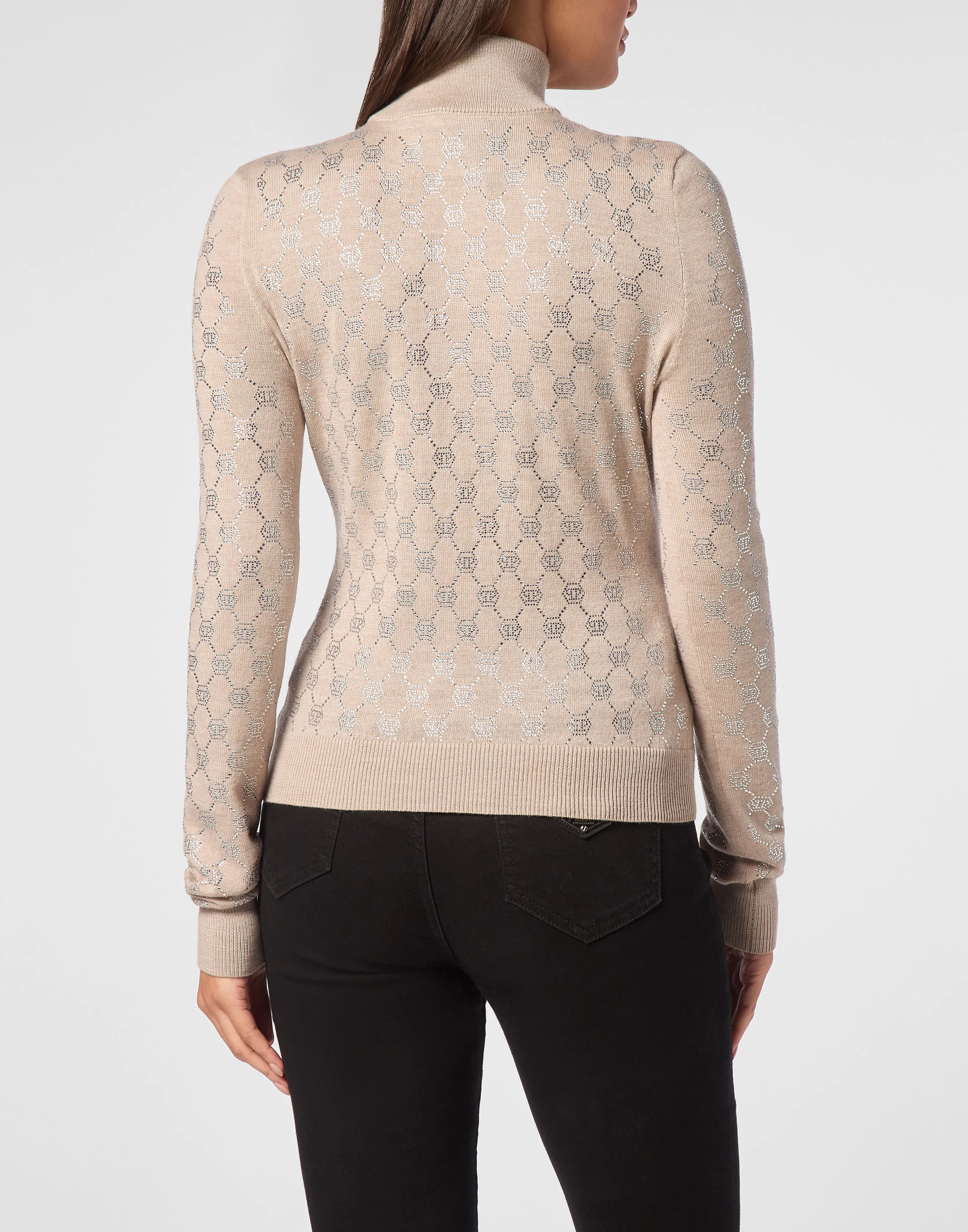 Knitted Strass Top With Padded Shoulders Monogram