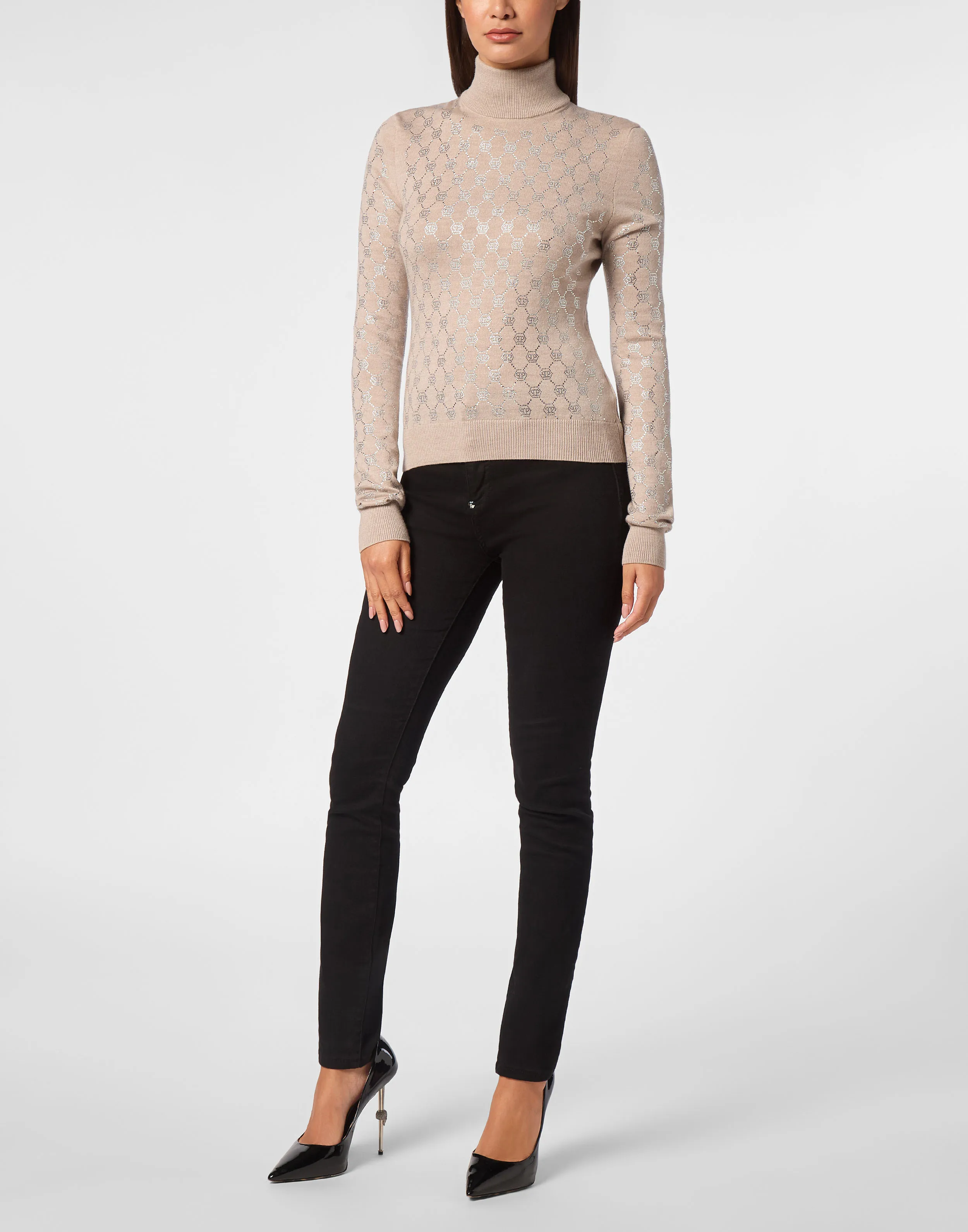Knitted Strass Top With Padded Shoulders Monogram