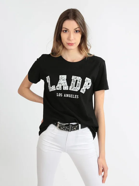 Ladp Camiseta de mujer de algodón con texto