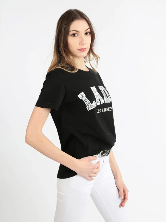 Ladp Camiseta de mujer de algodón con texto