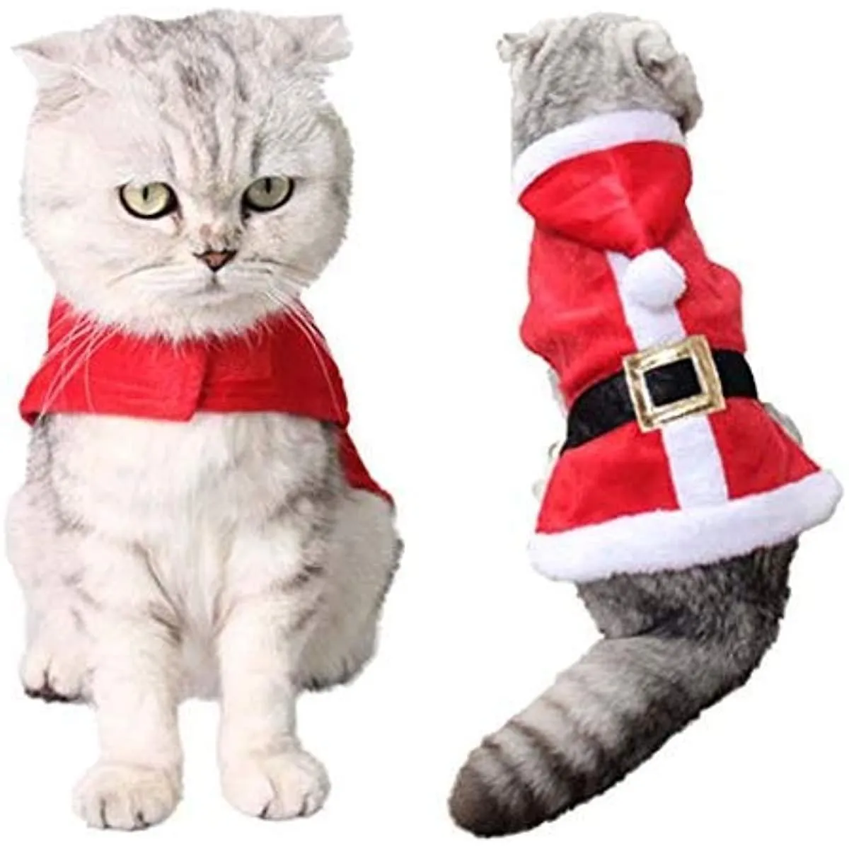 Lelestar Christmas Pet Clothes Cat Costume Cute Adjustable Santa Claus Clothes Pet Hoodie Coat for Small Medium Large Cats (Red)