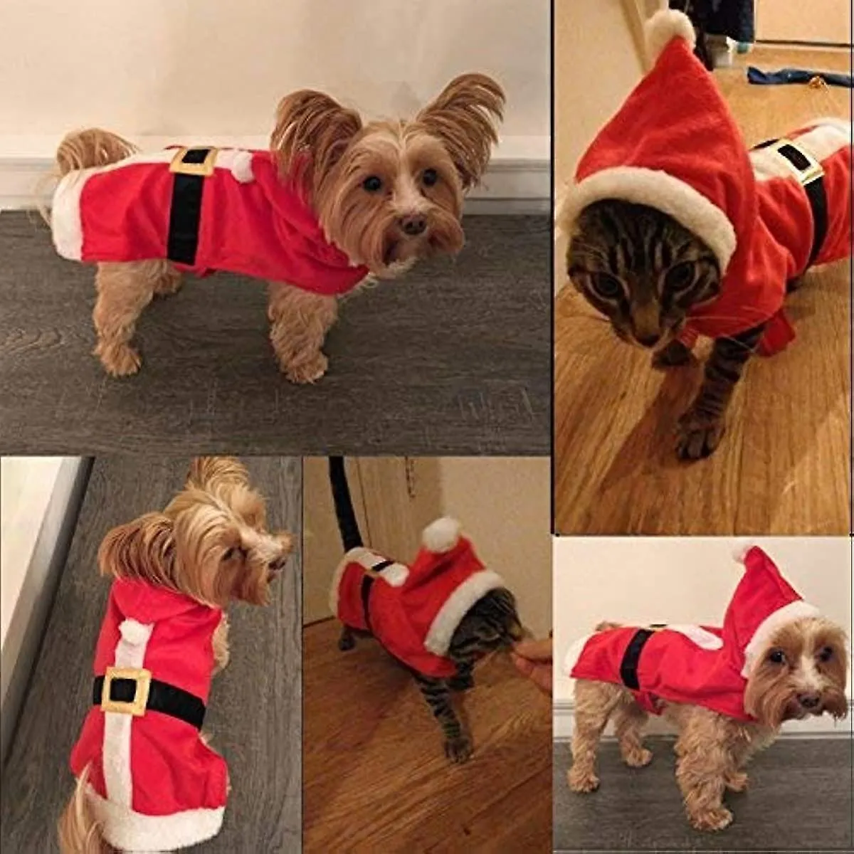 Lelestar Christmas Pet Clothes Cat Costume Cute Adjustable Santa Claus Clothes Pet Hoodie Coat for Small Medium Large Cats (Red)