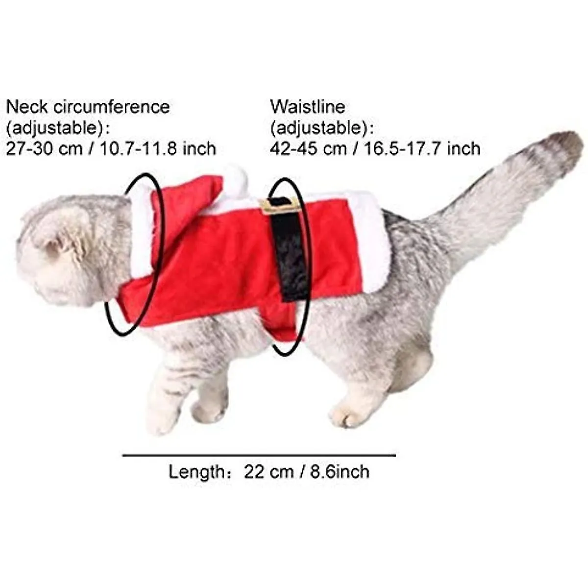 Lelestar Christmas Pet Clothes Cat Costume Cute Adjustable Santa Claus Clothes Pet Hoodie Coat for Small Medium Large Cats (Red)