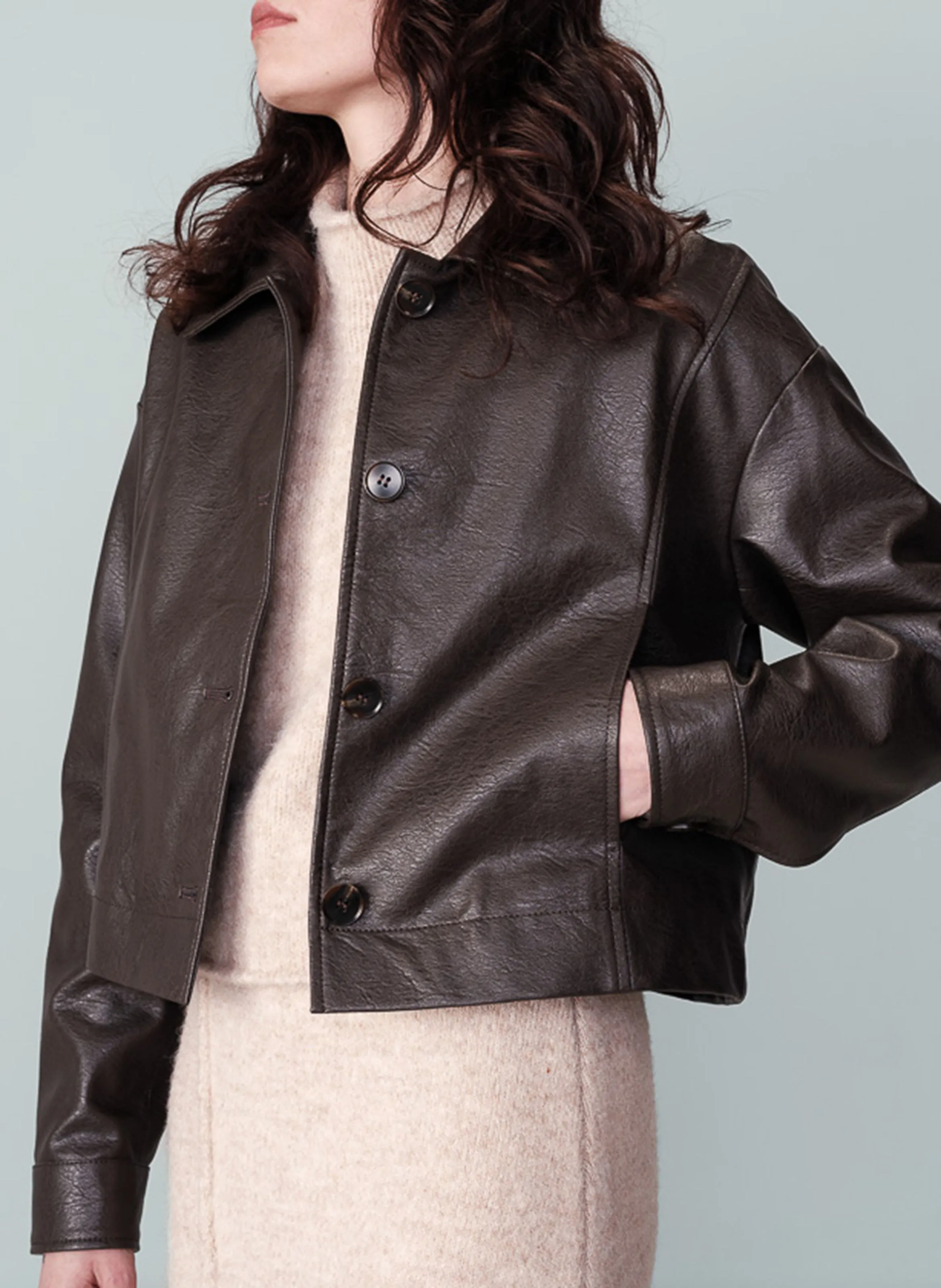 NEIGE  CHAQUETA DE CUELLO CLáSICO AMPLIO DE ALGODóN MEZCLADO EN MARRON