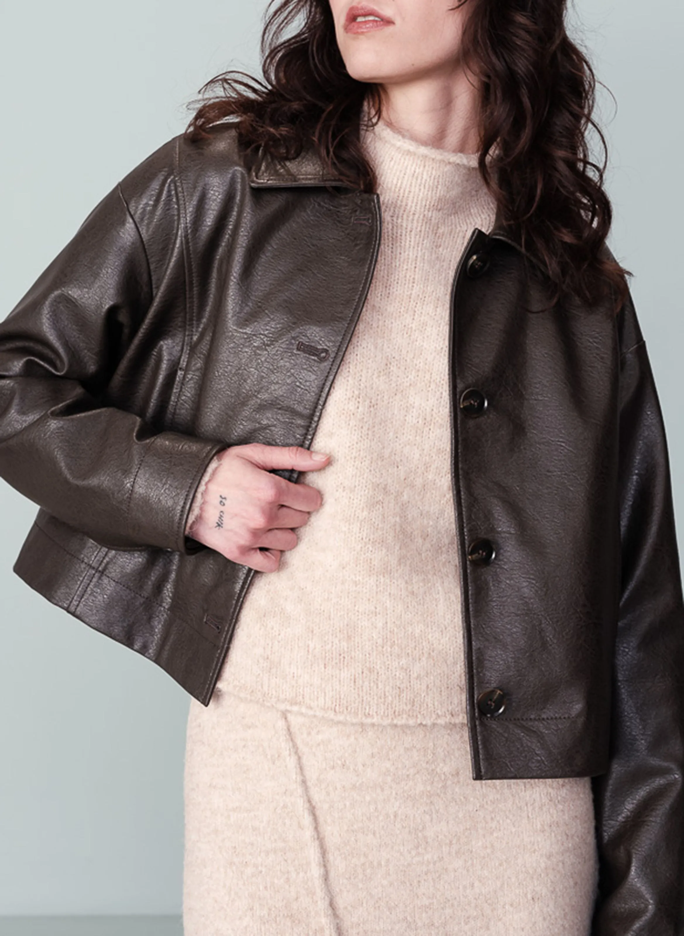 NEIGE  CHAQUETA DE CUELLO CLáSICO AMPLIO DE ALGODóN MEZCLADO EN MARRON
