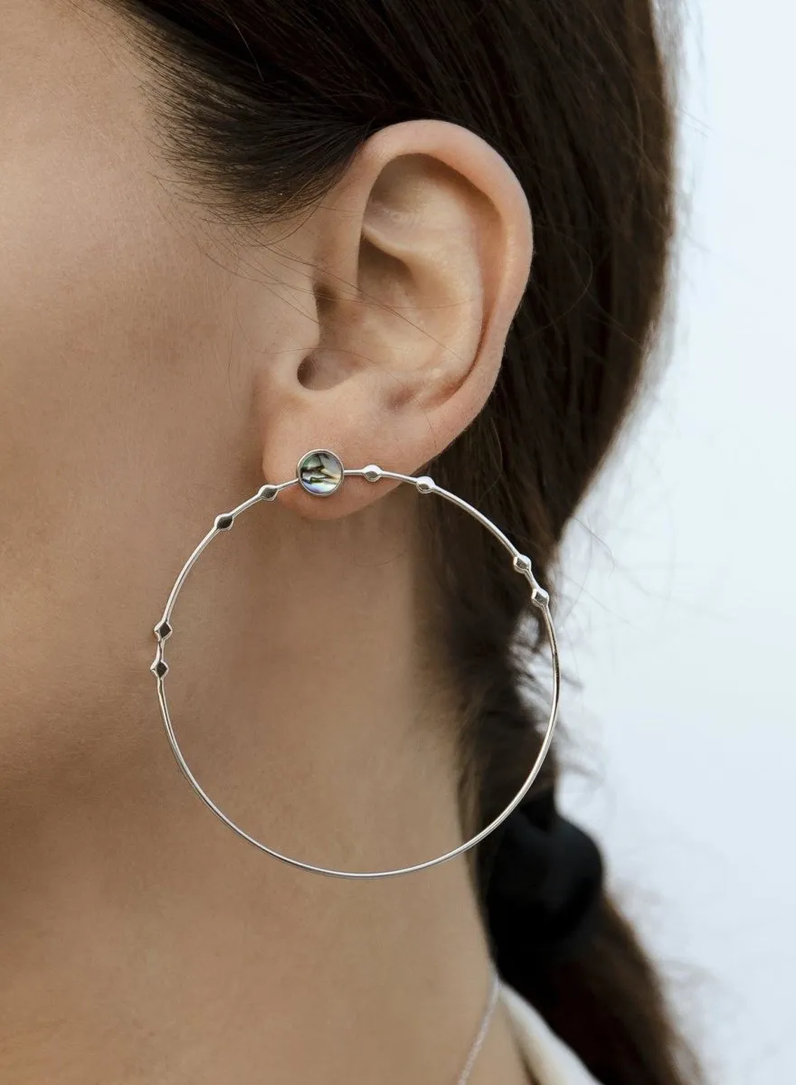 Pendientes aro plata grandes finos con labradorita