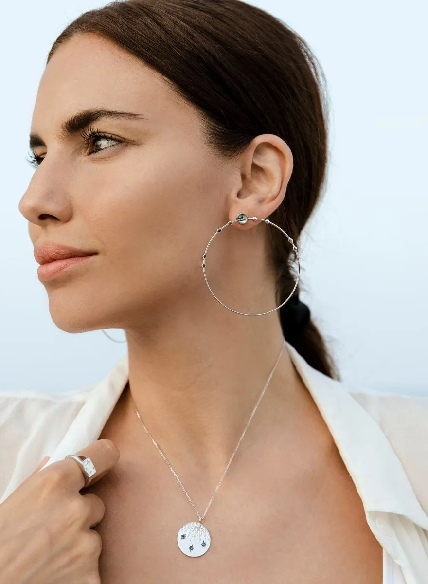 Pendientes aro plata grandes finos con labradorita