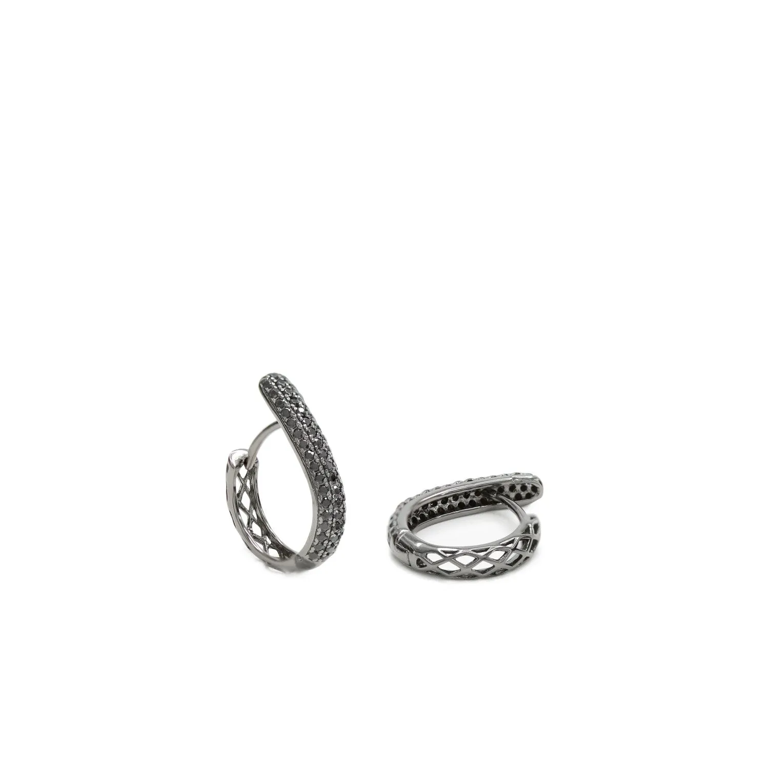Pendientes aros pequeos con engaste de circonitas en forma de lágrima y bao de rutenio