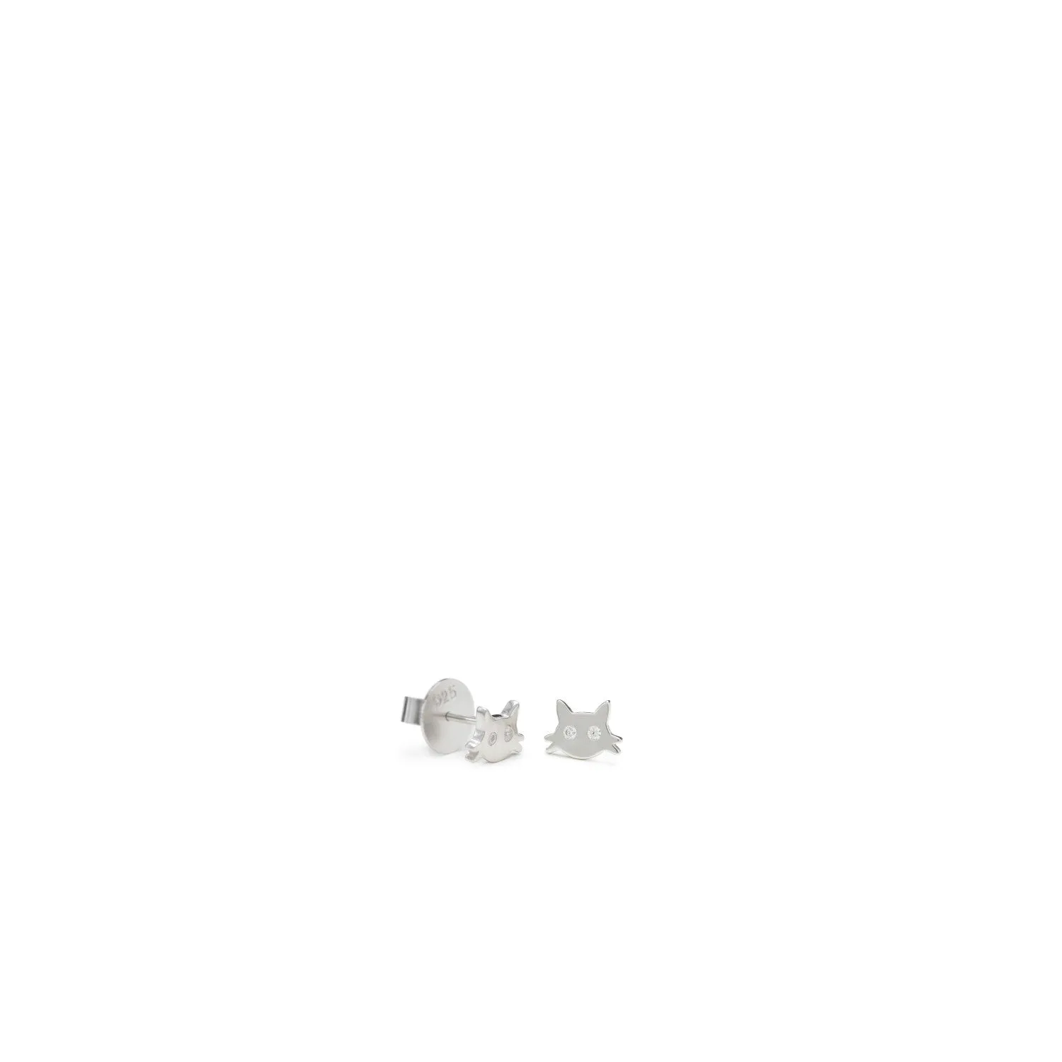Pendientes botón de plata diseo gato con circonitas