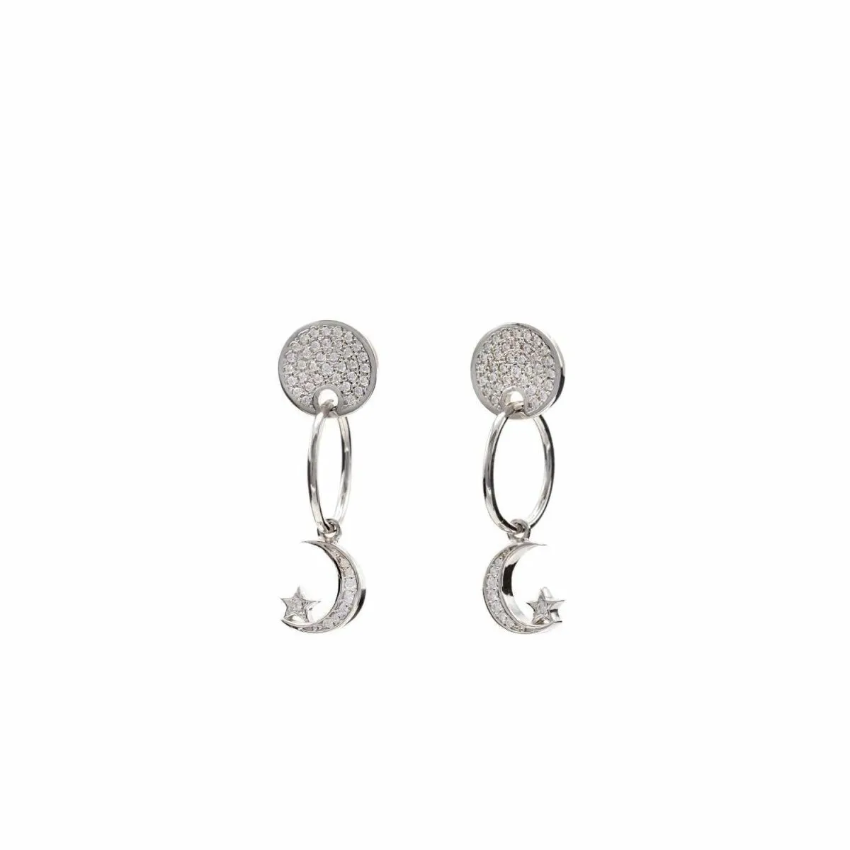 Pendientes con colgantes de plata  motivo circular con circonitas