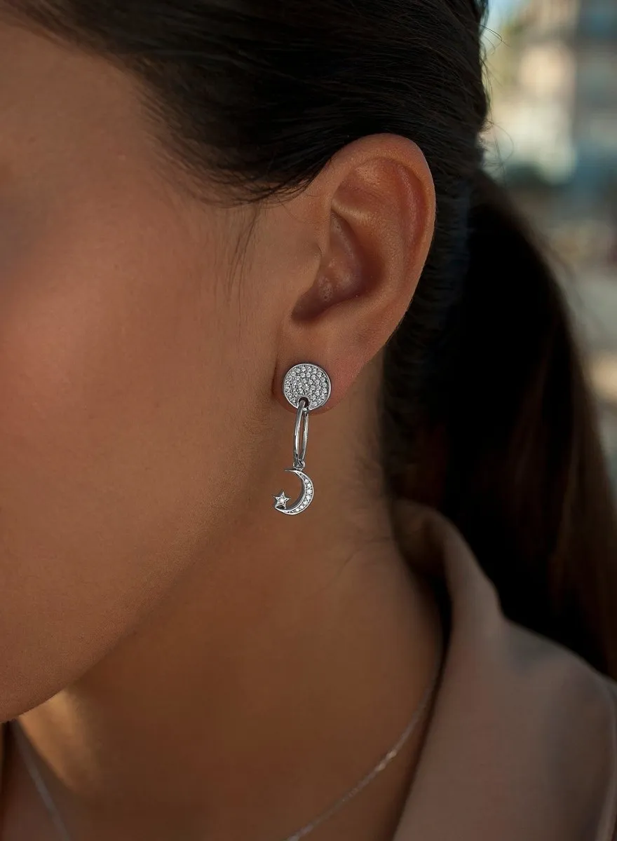 Pendientes con colgantes de plata  motivo circular con circonitas