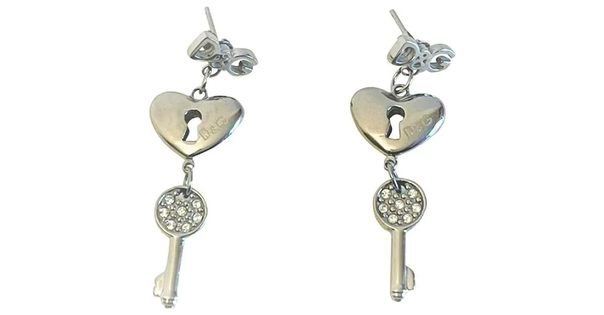 Pendientes con logo de llave de corazón de acero DOLCE & GABBANA Plata 
