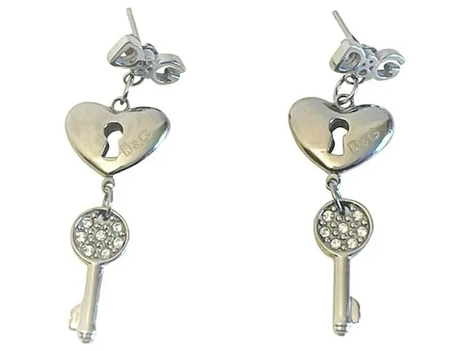 Pendientes con logo de llave de corazón de acero DOLCE & GABBANA Plata 