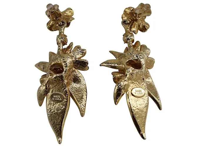 Pendientes de clip colgantes florales de Oscar de la Renta en metal dorado 