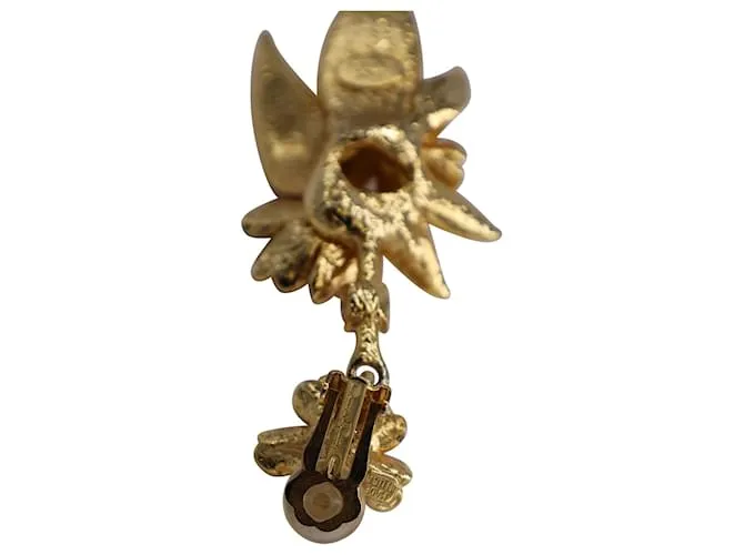 Pendientes de clip colgantes florales de Oscar de la Renta en metal dorado 
