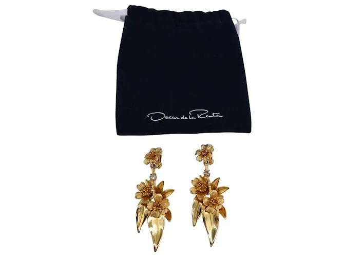 Pendientes de clip colgantes florales de Oscar de la Renta en metal dorado 