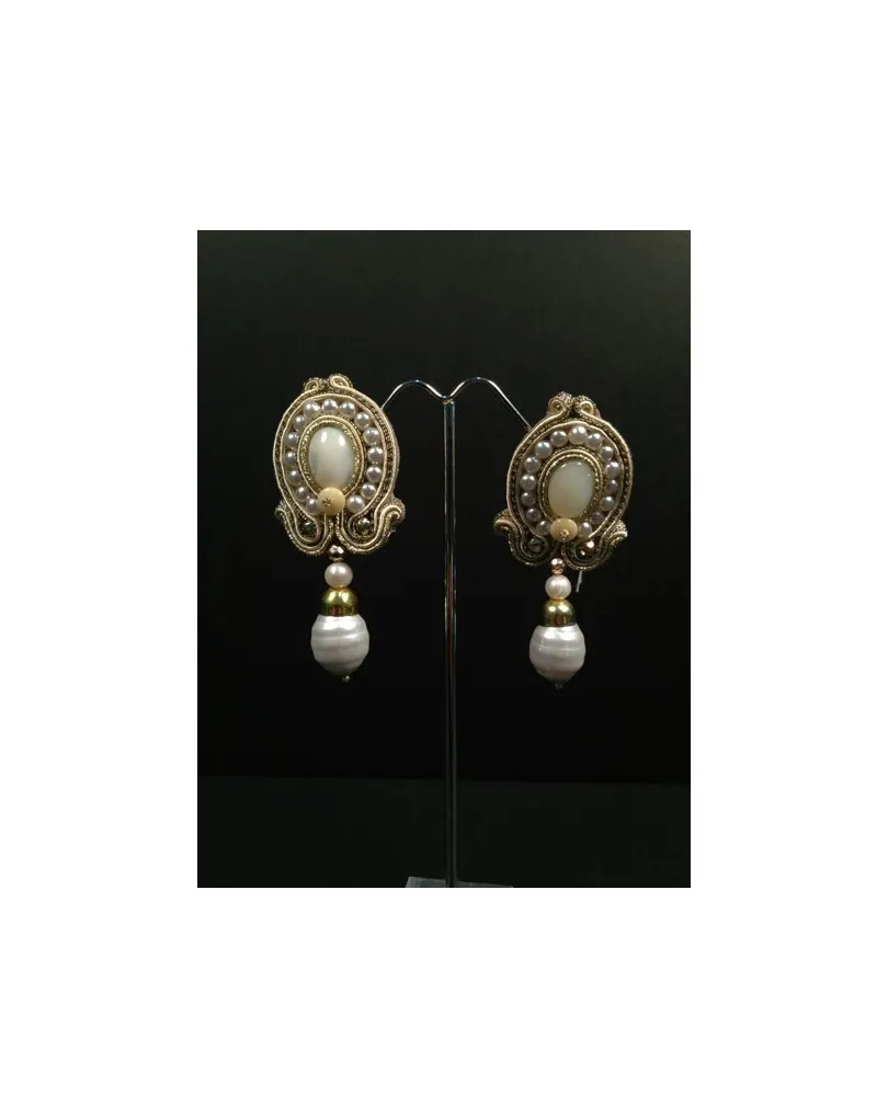 PENDIENTES FLAMENCA SOUTACHE BEIGE 