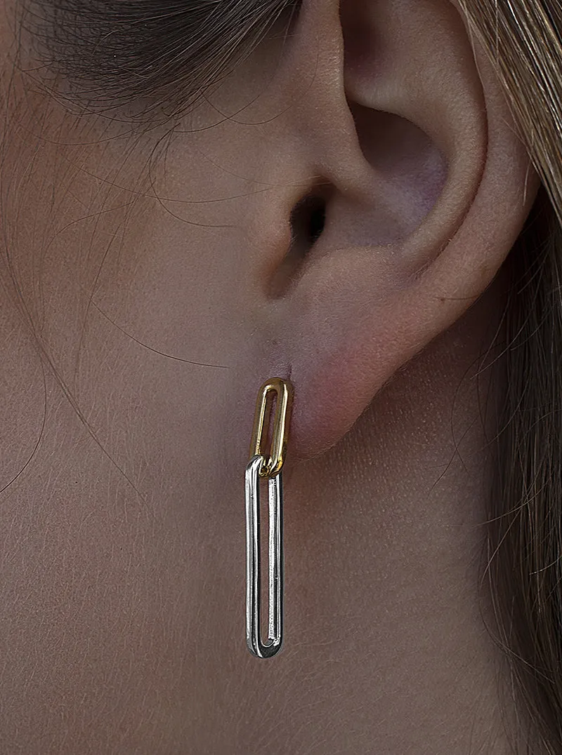 Pendientes largos de plata lisa diseo dorado doble