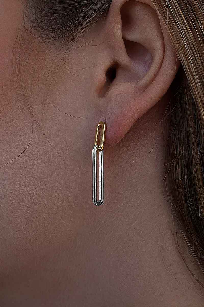 Pendientes largos de plata lisa diseo dorado doble