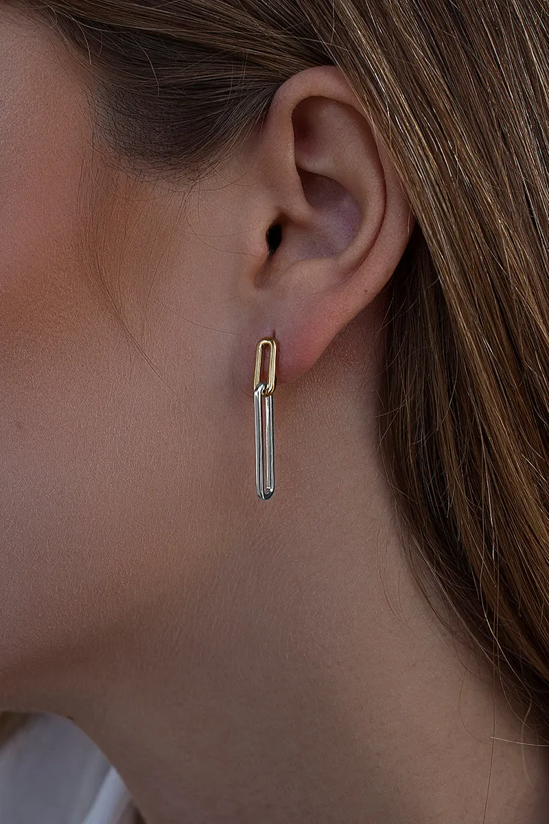 Pendientes largos de plata lisa diseo dorado doble