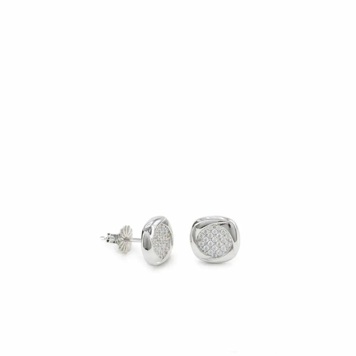 Pendientes pequeos plata brillantes con silueta circular y circonitas