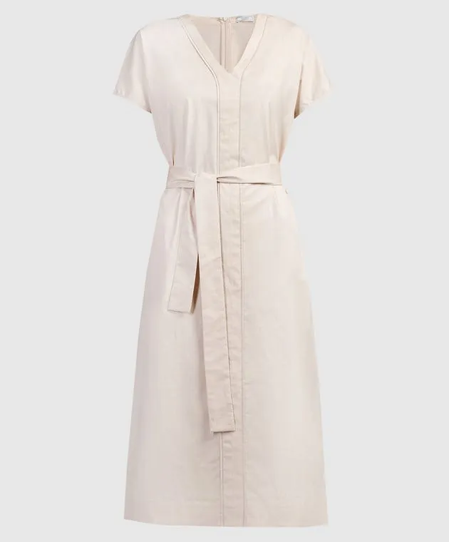 Peserico Beige midi dress with monil chain