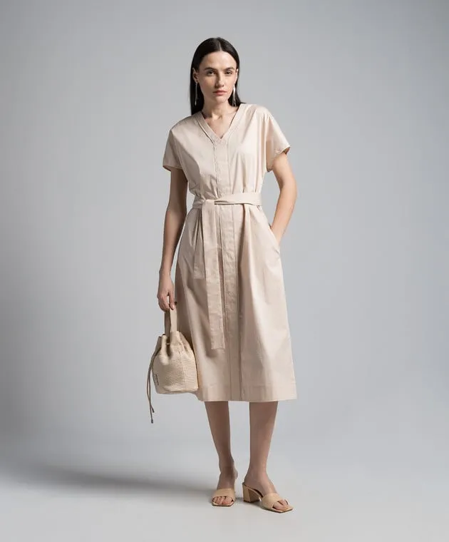 Peserico Beige midi dress with monil chain