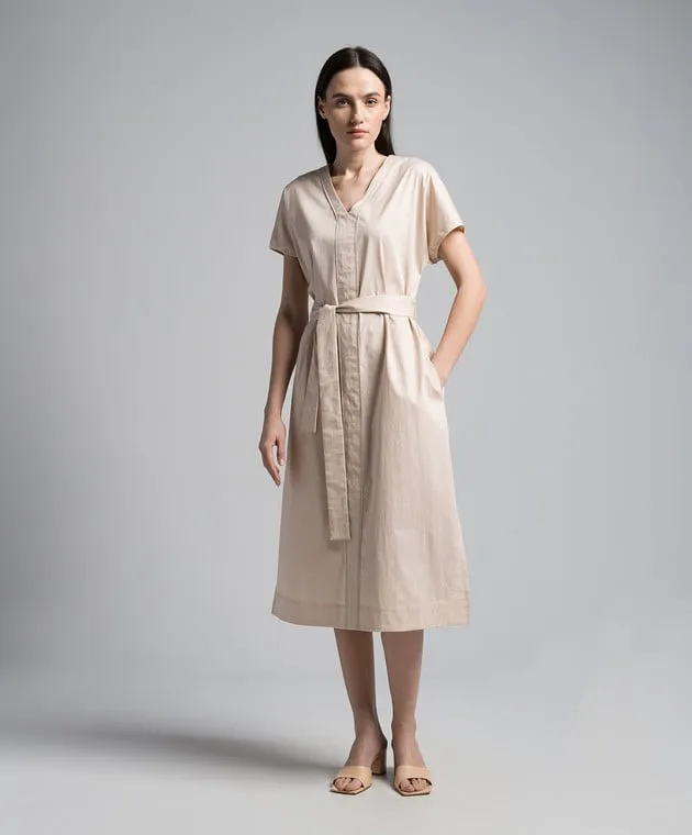 Peserico Beige midi dress with monil chain