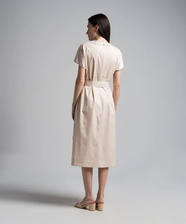 Peserico Beige midi dress with monil chain