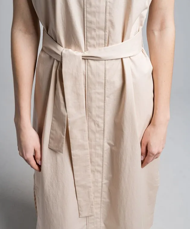 Peserico Beige midi dress with monil chain
