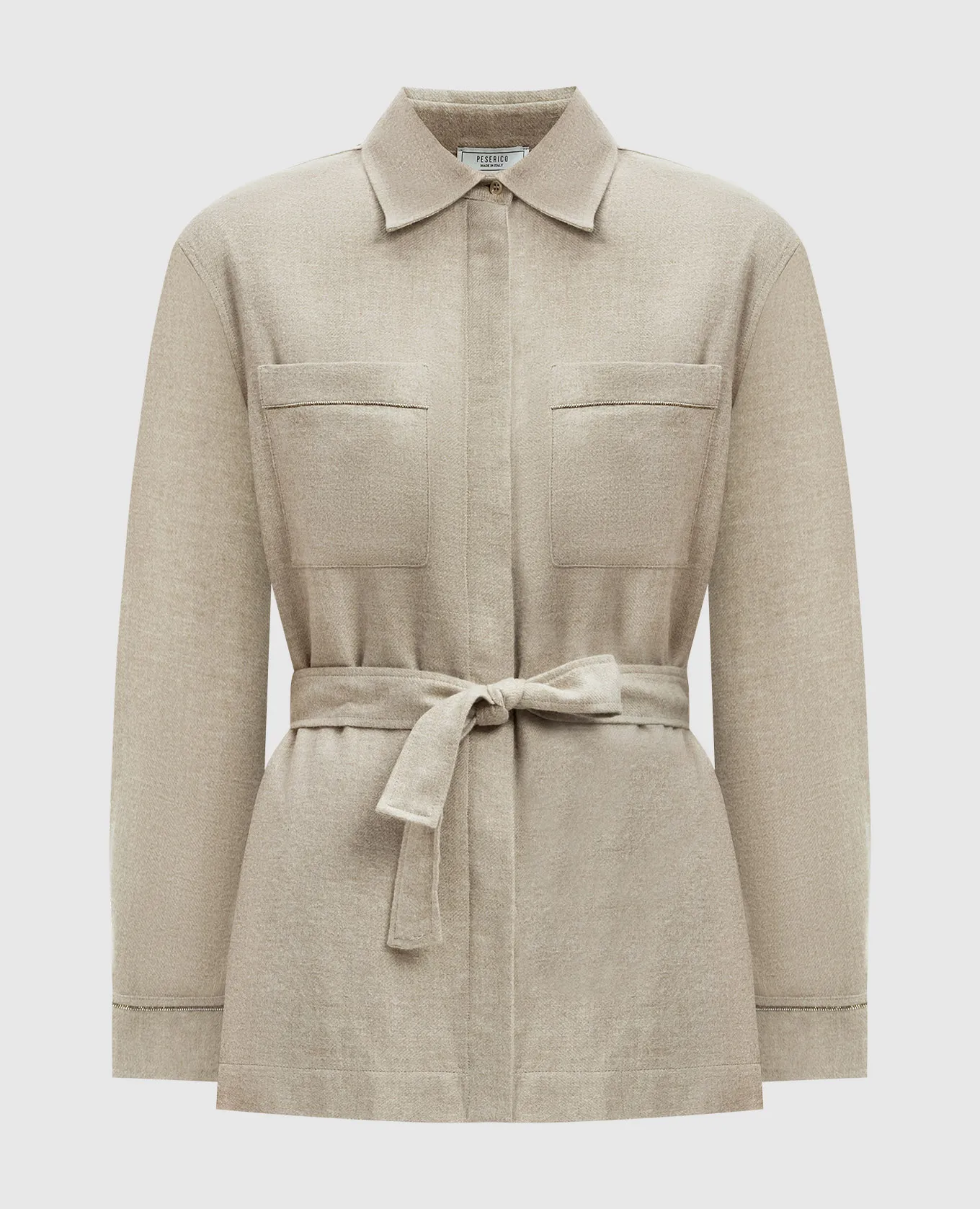 Peserico Beige wool shirt with monil chain