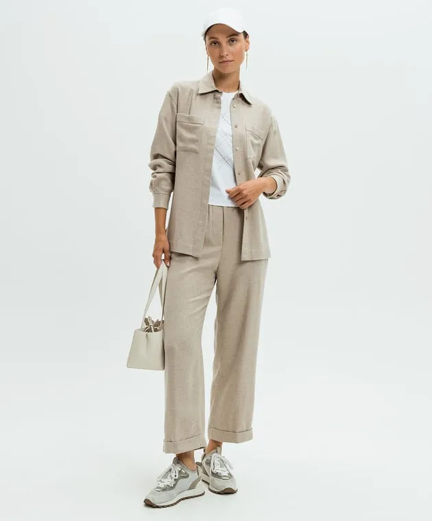 Peserico Beige wool shirt with monil chain