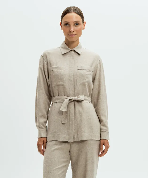 Peserico Beige wool shirt with monil chain