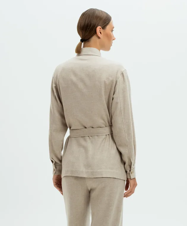 Peserico Beige wool shirt with monil chain